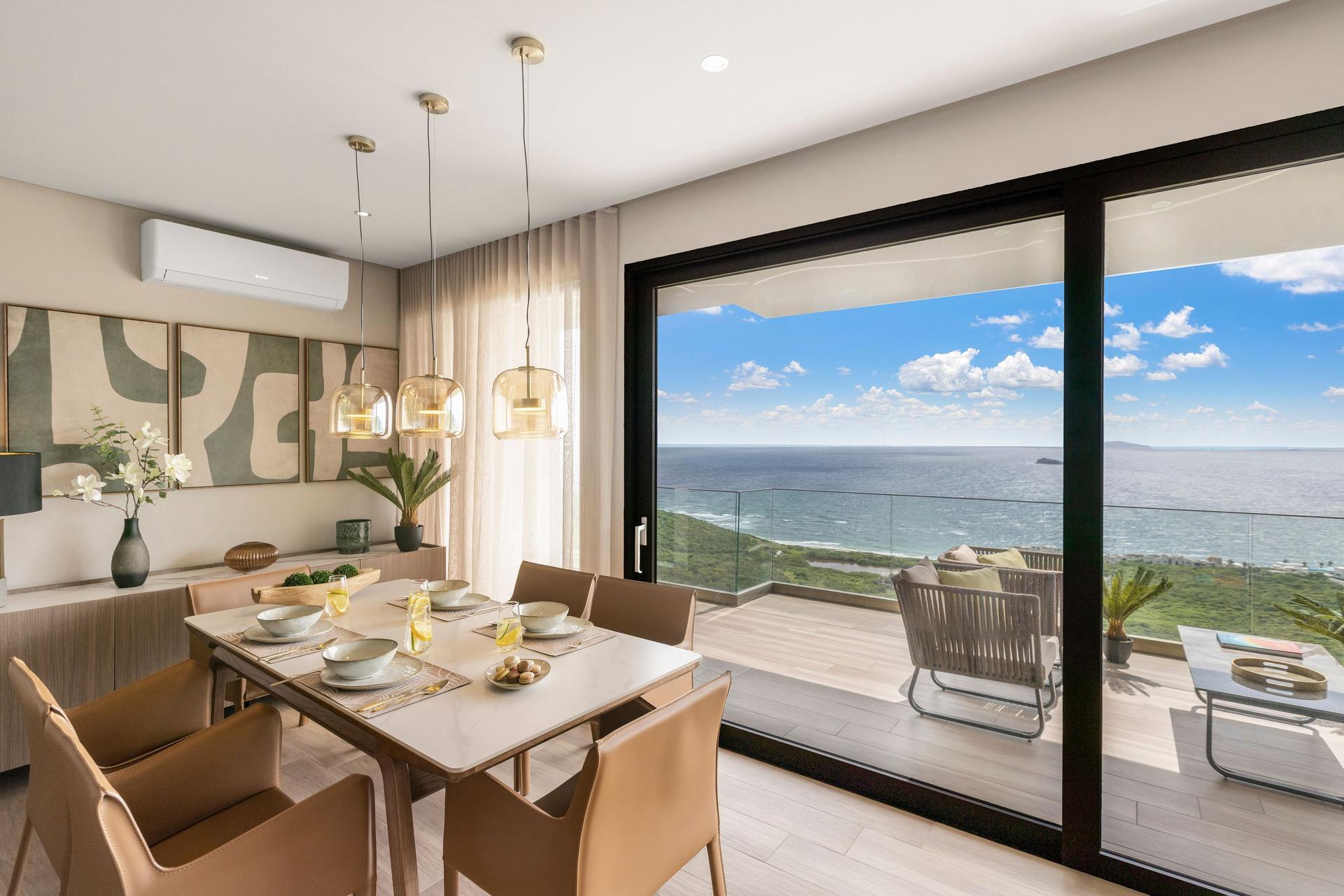 Panoramic Ocean-View Contemporary Apartment with Calacatta Marble Waterfall Island & Glass-Walled Terrace